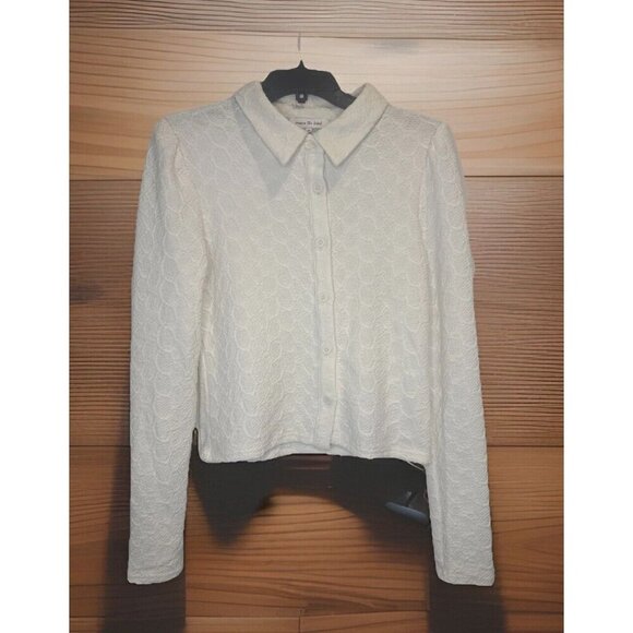 Jacquie The Label Cream Textured Button Up Long Sleeve Blouse Top Sz M Stretch - Picture 1 of 11